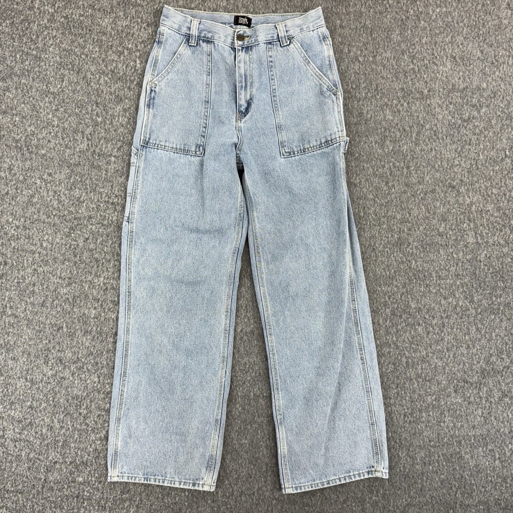 Simple Society Carpenter Utility Jeans Wide Leg Light Wash Women 9/29 Y2K Skater